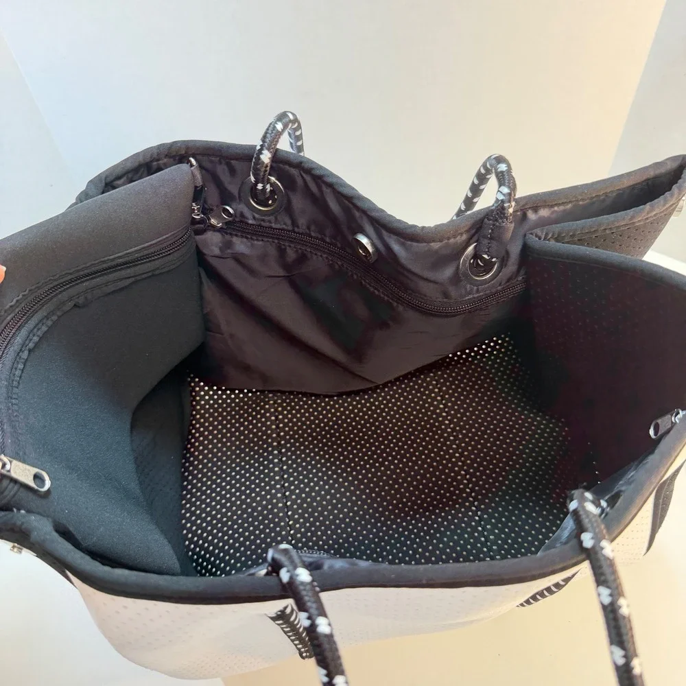 No Boundaries Neoprene Tote Bag White Black Colorblock Perforated Athleisure